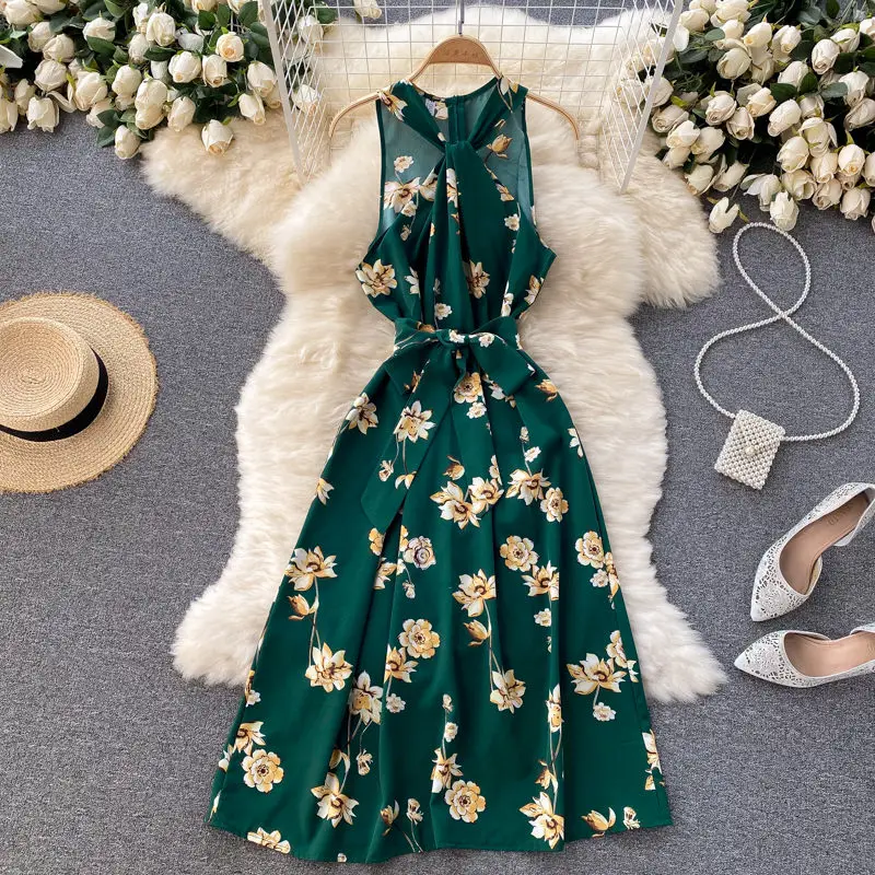 

Beach Vacation Dress Women's Summer 2021 Trendy Design Twisted Halter Dress y2k Floral Strapless Sexy Retro Boho Sundress zh1463
