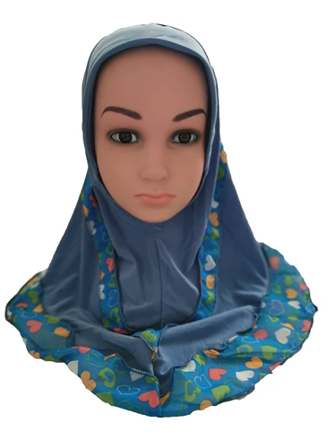 Blue Gray Модный детский мусульманский шарф с цветочным рисунком для девочек, арабские шали, шапки, арабский головной платок, головной убор, шапки, лоскутные, новинка - Цвет: Blue Gray