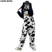 female harajuku girls cow print jumpsuit women high street hip hop overalls casual suspender trousers baggy pants