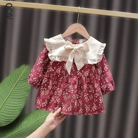little fragrant style dresses spring autumn baby dresses for girls floral long sleeve peter pan collar infant kids dress