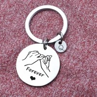 stainless steel couple keychain forever pull hook letter key chain round card key pendant decoration