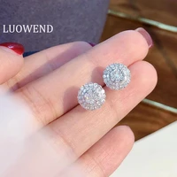 luowend 100 18k white gold earrings natural diamond earring fashion halo design stud earrings for women engagement party
