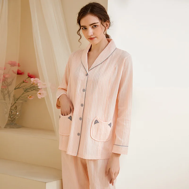 

Moon clothes summer thin section cotton yarn cloth post-breathable sweat spring and autumn breastfeeding pregnant women pajamas