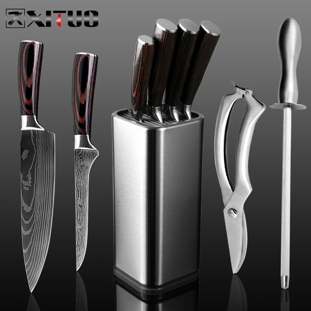 XITUO 4 8 шт./компл. набор для повара Ножи Нержавеющая сталь японский Santoku Кливер хлеб