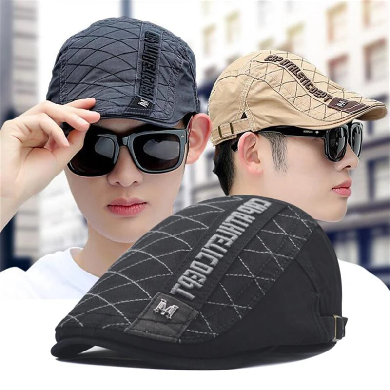 

Casual Men's Hats Retro Berets Hat For Women Cotton Visors Embroidery Herringbone Flat Caps Artist Peaked Newsboy Cap