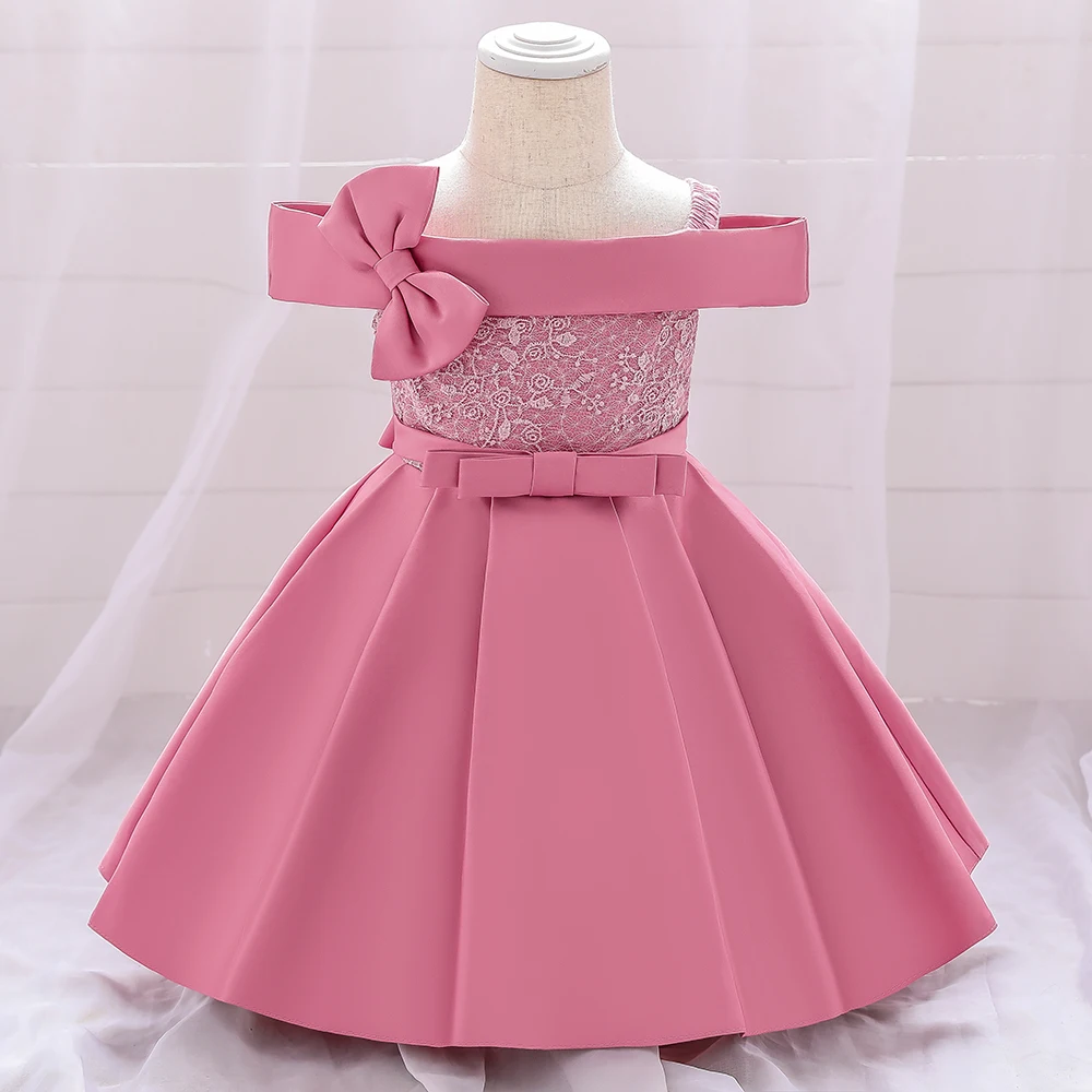 

2021 One Word Neck Bow Birthday Dress for 1 Year Baby Girl Baptism Bridesmaids Dress Party Wedding Princess Prom Evening Dresses