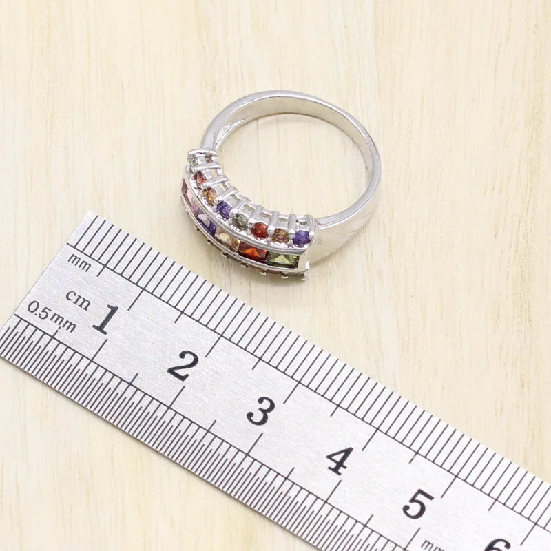 Комплекты украшений серебряного цвета разноцветный браслет с кубическим