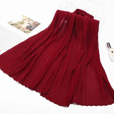 1Wine Red Sparsil женские плиссированные морщинки Пузырьковые шифоновые шарфы Crinkle мусульманский хиджаб Твердые тюрбан обертывание s длинный широкий шарф головные уборы 85*180 см - Цвет: 1Wine Red