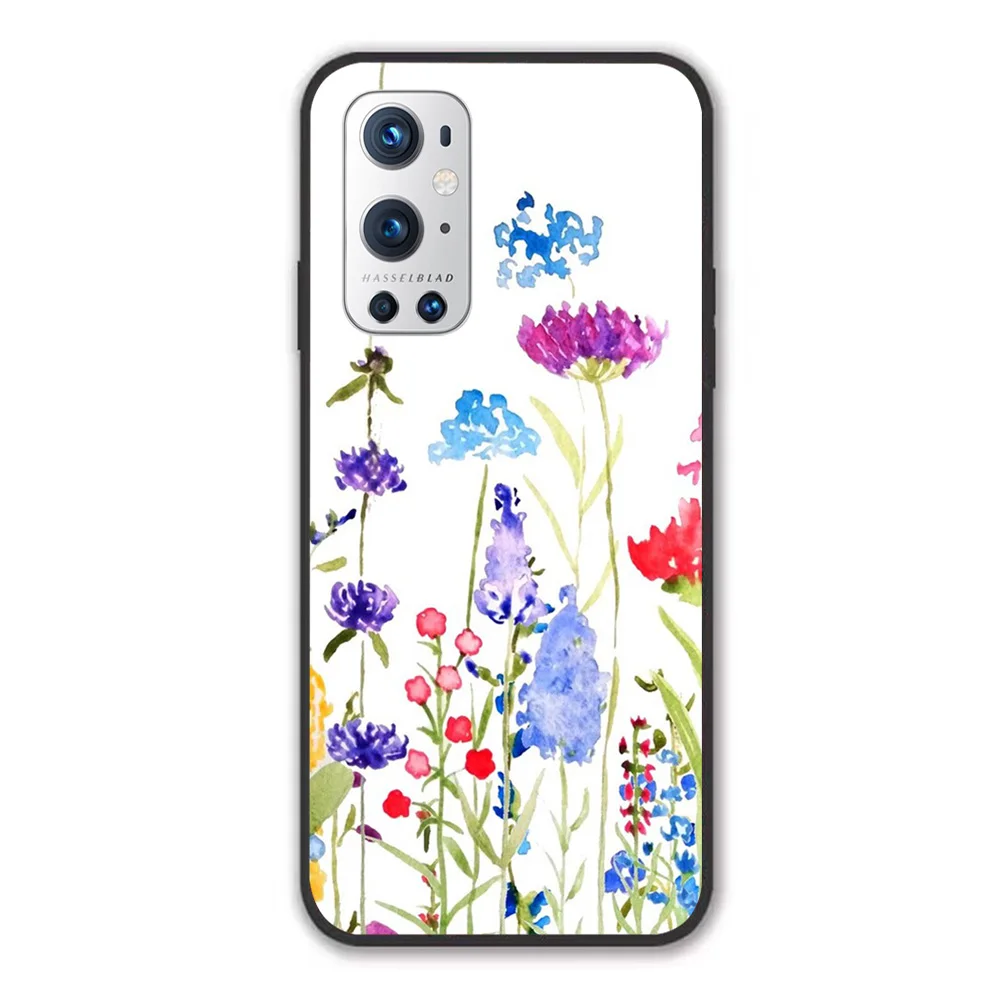 

For OnePlus colorful wild flowers watercolor painting Soft TPU Border OnePlus 7 7T 7Pro 8 8T 8Pro 9 9Pro Case