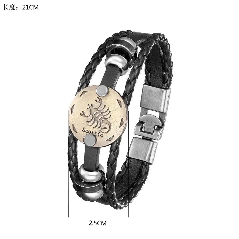 Мужской кожаный браслет 12 знаков зодиака в стиле ретро | Украшения и аксессуары