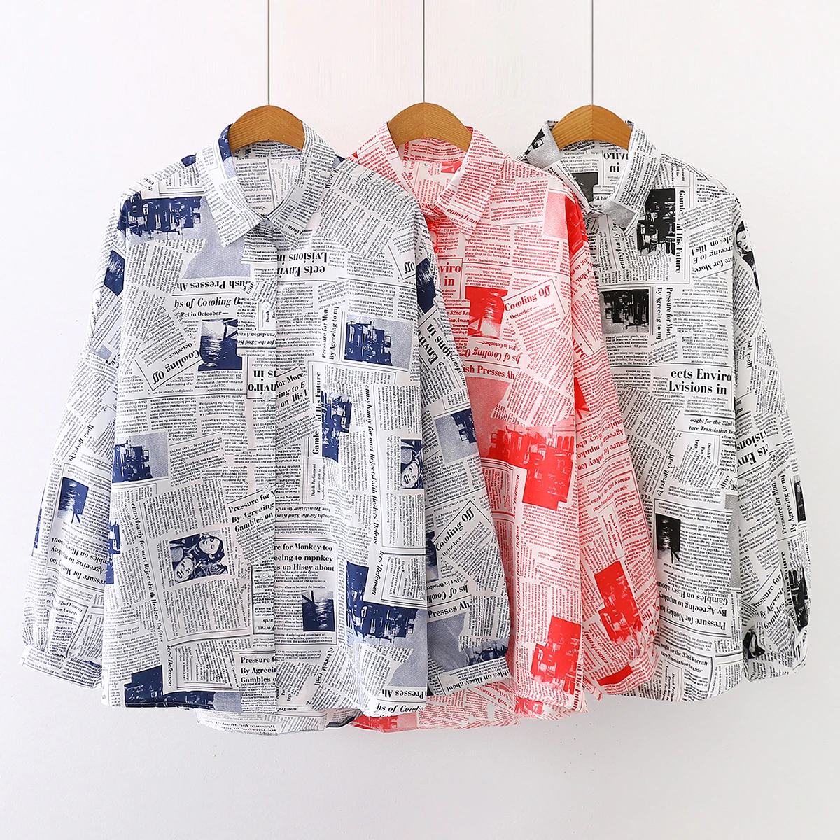 Blusas Mujer De Moda новинка 2020 белые рубашки с длинным рукавом принтом в виде газет