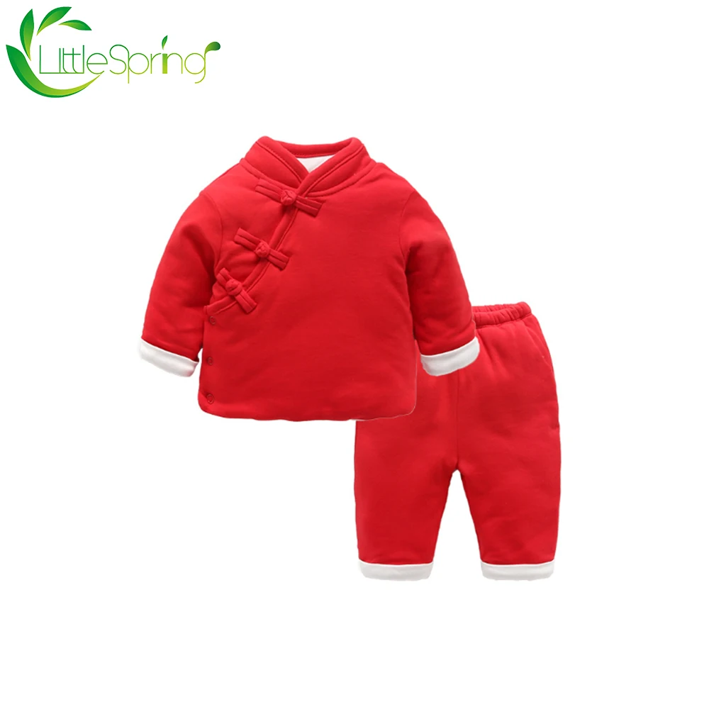 LittleSpring/стеганый костюм для новорожденных Красный хлопковый праздничный в