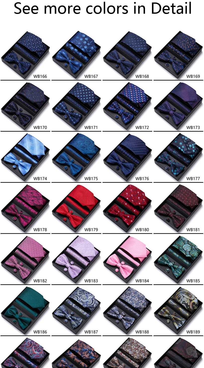 

Hot sale Wholesale Vangise Brand Mix Colors Nice Handmade Jacquard Tie Pocket Squares Set Necktie Box Dark Grey Man