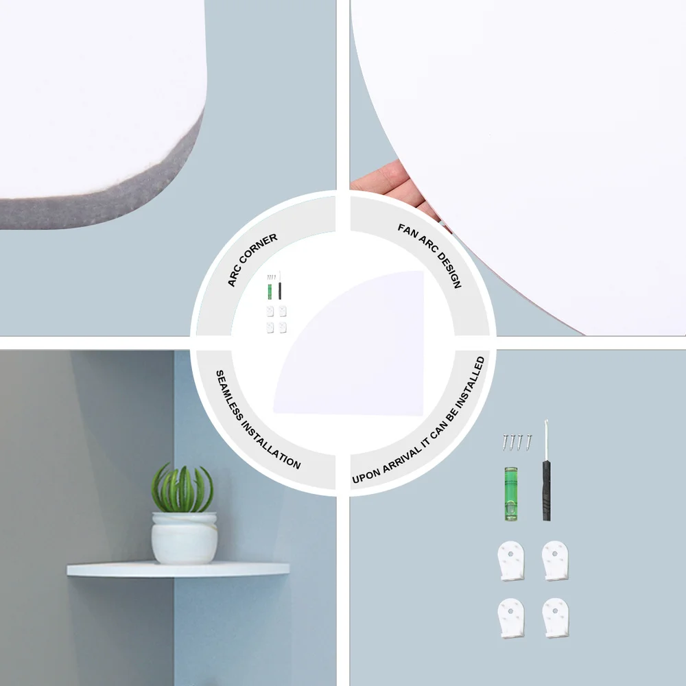 

Fan Shape Wall Corner Shelf Set Wall-mounted Corner Storage Rack Triangle Storage Holder - 22cm (White)