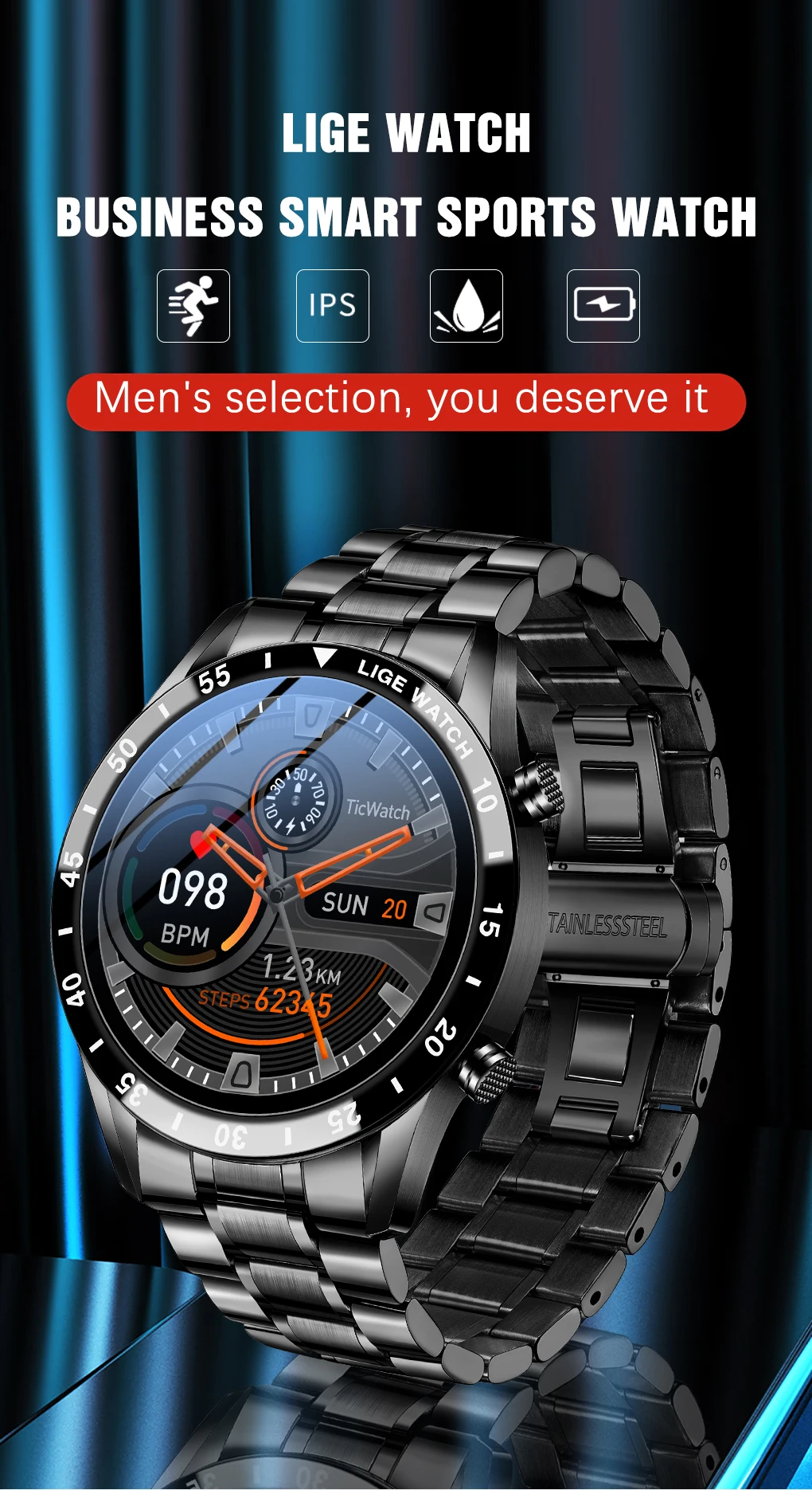 LIGE 2021 New Business Smart Watch Bluetooth Call Smartwatch Men Women Waterproof Sport Fitness Bracelet For IOS Android Honor