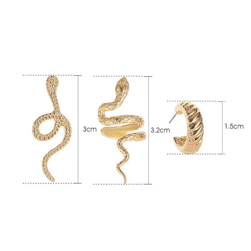 

3Pcs/Set Vintage Snake Gold Color Earrings Set 2021 Fashion Trend Punk Geometry Crystal Stud Earrings Women Jewelry Gift