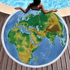 Большое круглое пляжное полотенце с принтом карты мира, плотное махровое летнее полотенце из микрофибры с кисточками, коврик для йоги, богемное одеяло