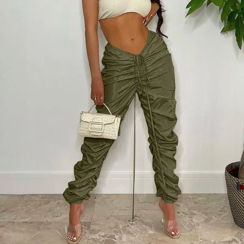 

Женские брюки, однотонные, с завязками на талии, в стиле ретро, модная уличная одежда, повседневные брюки, осень 2021