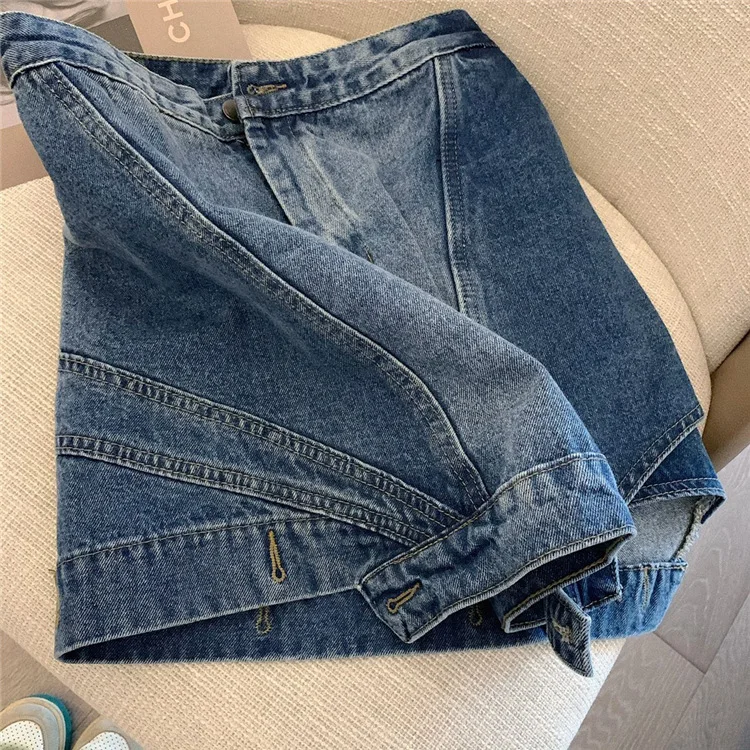 

TVVOVVIN 2021 Summer New All-match Irregular Female Denim Skirt High Waist Vinatge Spliced Washed Mini Skirt F18R