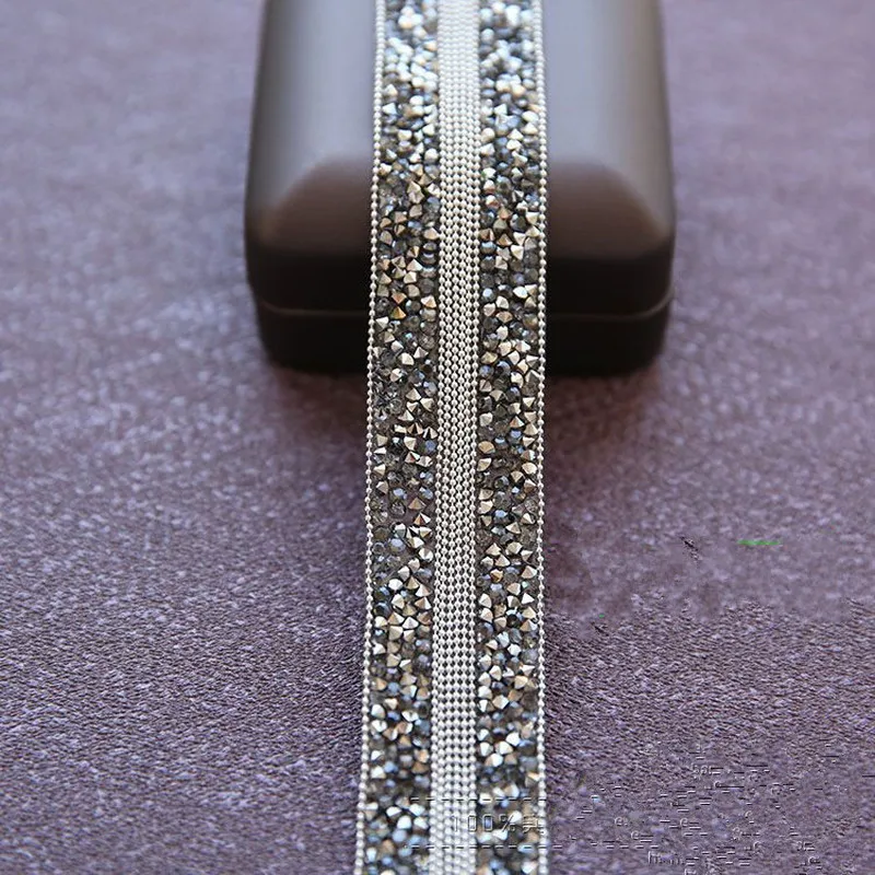 Золотистый серебристый цвета алмаза Стразы кружевная лента для отделки ленты DIY хрустальные свадебные