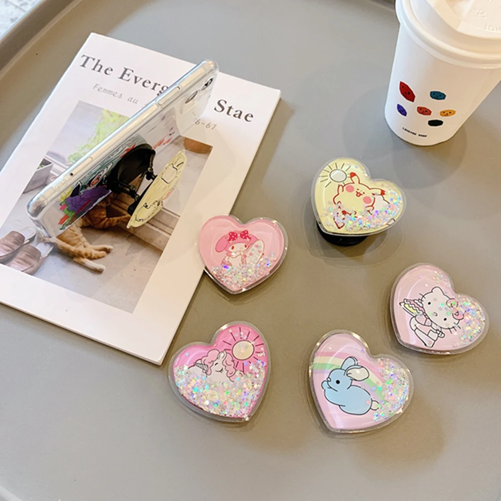 

New universal cute cartoon Summer quicksand foldable mobile phone finger ring bracket handle bracket accessories