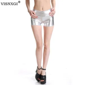 Женские шорты для танцев VISNXGI, летние блестящие шорты из спандекса со средней талией, золотистогосеребристого цвета