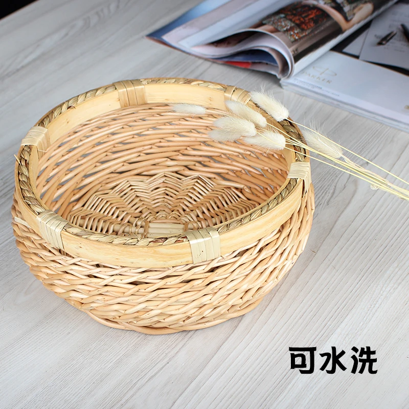 

Rattan Desktop Fruit Basket Snack Basket round Egg Steamed Bread Basket Straw Bamboo Woven Storage Basket Basket