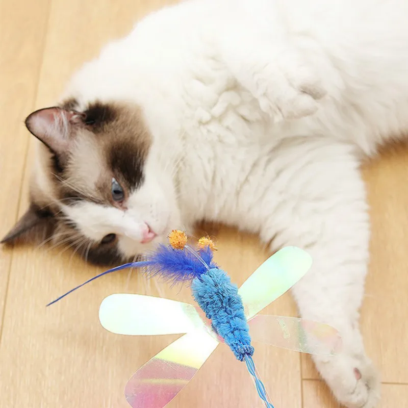 

Teaser Feather Toys Kitten Funny Butterfly Dragon Fly Rod Cat Wand Toys Pet Cat Toys Interactive Stick Pet Cat Supplies-