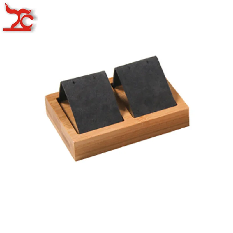 Dk grey 2 Slot Высокое качество Экологичные бамбуковые бархатные ювелирные изделия Дисплей стенд серьги уха Стад ювелирных изделий Организатор хранения стойки держатель лоток - Color: Dk grey 2 Slot