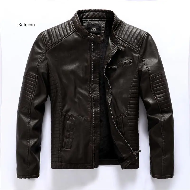 

Winter Casual Motorcycle Fleece Leather Jacket Men Autumn Brand Biker PU Leather Jacket Coat Slim Overcoats Mens M-5XL