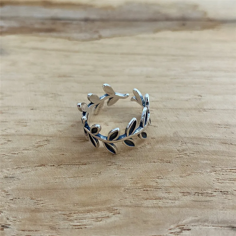 RUIYI реальные 925 пробы серебро Винтаж минимализм из оливковых листьев нишу кольца