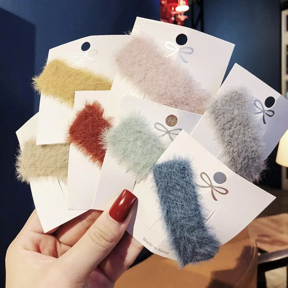 

1Pcs Faux Fur Waterdrop Square Hair Clips Plush Hairpins Autumn Winter Soft Solid Color Barrettes Hair Accessories Bangs Clips