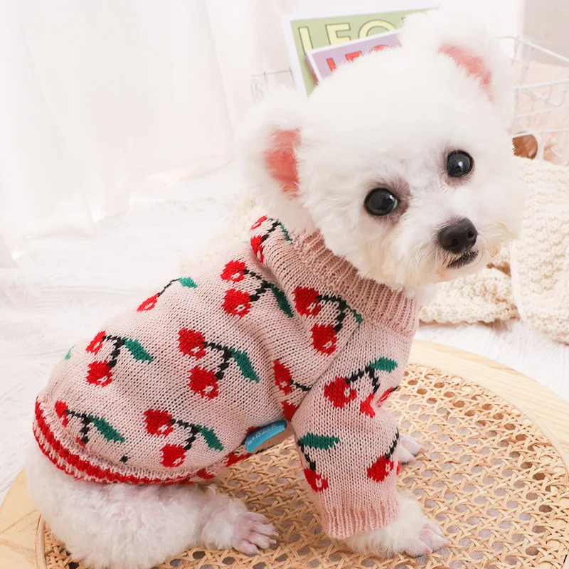 

Вишневый свитер Одежда для домашних животных собаки теплая одежда для собак костюм маленький Французский бульдог с принтом Симпатичные ос...