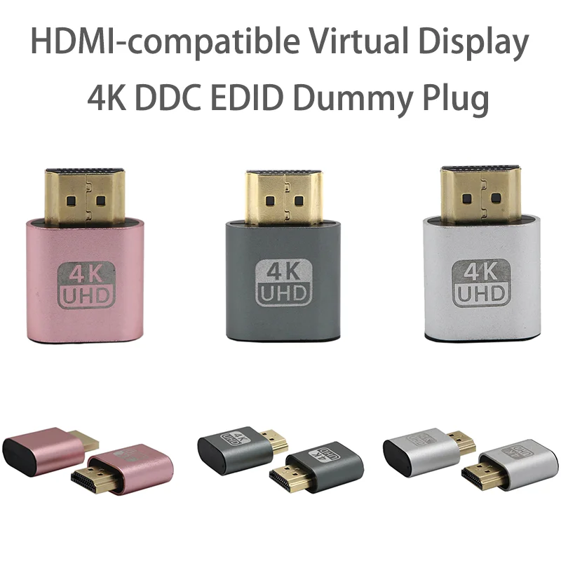 

Адаптер Виртуального дисплея, совместимый с HDMl, 4K DDC EDID, фиктивная вилка EDID эмулятор отображения, адаптер с поддержкой 1920x1080P для видеомайнин...