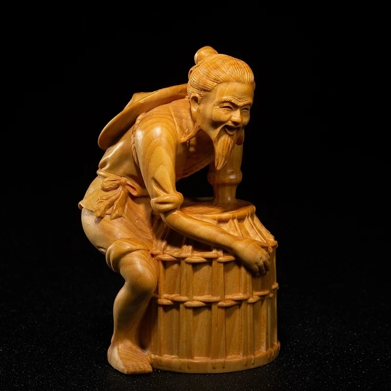 

Boxwood 10cm Fisherman Sculpture Chinese Culture Traditional Wood Carving Figure Statue Home Decor