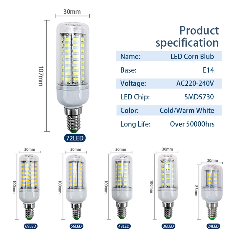 6pcs/lot LED Bulb Lamp E27 E14 220V 24 36 48 56 69 72Leds Light Bulbs Lampada Diode Lamps Energy Saving Lights for Home | Лампы и