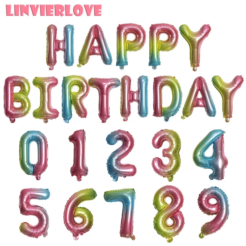 LINVIERLOVE Радужная фольга для дня рождения воздушный шар 16 дюймов 32 дюйма 0-9 номер
