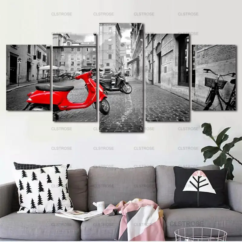 

Gray Street and Red Car Landscape Decoration Painting Bedroom Living Room Home Decoration Frameless Style