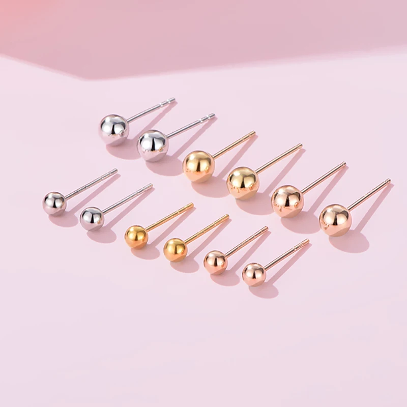 Мода Один Круглый Бисер Розовое Золото Покрытие Модные Маленькие Светящиеся Серьги-гвоздики для Женщин Свежие Гипоаллергенные Элегантные Украшения.