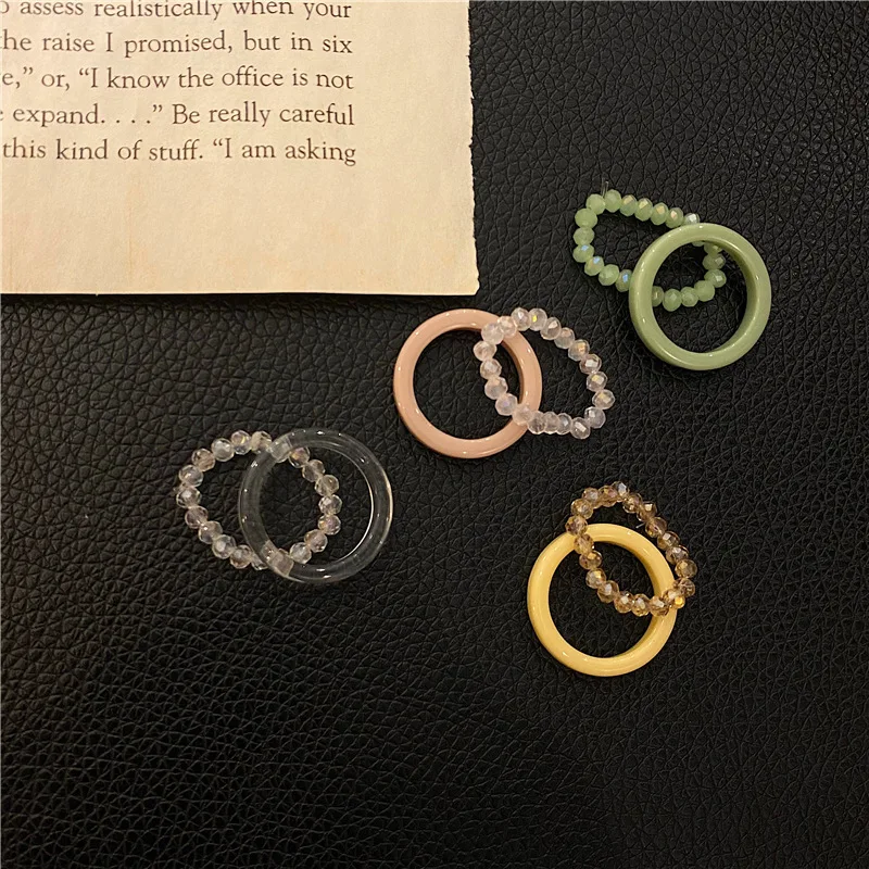 

2021 Korean Fashion Crystal Beaded Rings Cute Minimalist Pearls Beads Geometric Stacked Fine Ring for Women Party Gift Jewelry