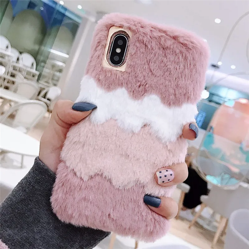 Роскошный плюш Меховой чехол для samsung Galaxy S10 S9 S8 Plus милый пушистый мягкий бампер Coque для samsung S7 S6 edge A J - Цвет: style 2