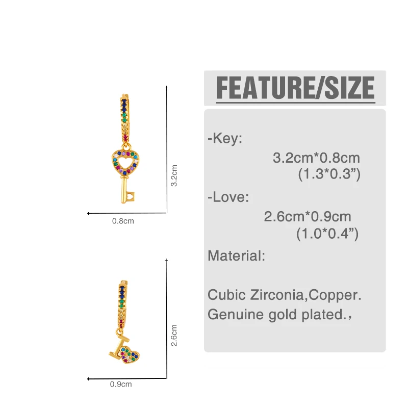 OCESRIO серьги с золотым ключом для женщин милые женские в форме сердца кристаллами