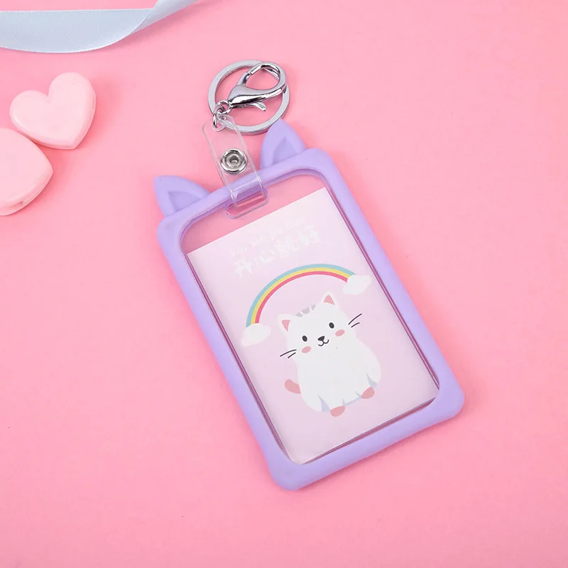 cat D Мультяшные животные, кошка, медведь, кошка, выдвижная катушка для значков, силиконовый держатель для студенческих карт, держатель для автобусной работы, кредитный держатель для карт, чехол - Цвет: cat D