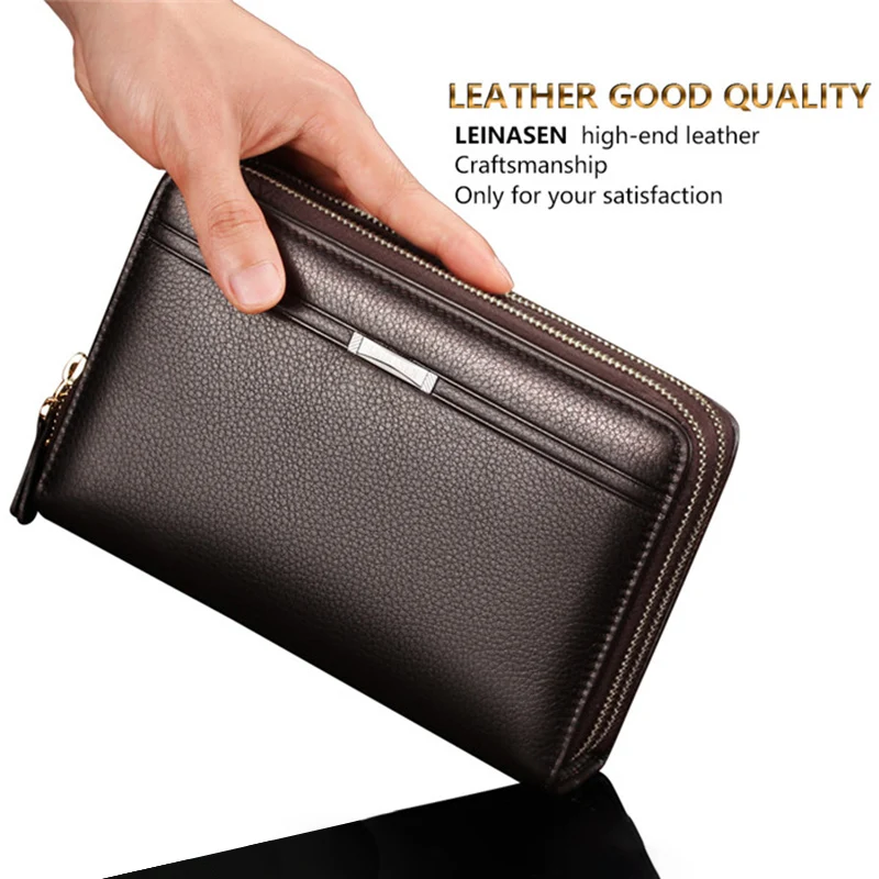 Leinasen мужские кошельки с карманом для монет Длинный кошелек на молнии мужчин