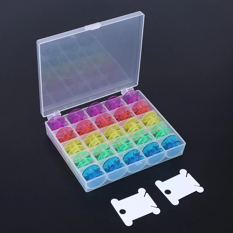 

25pcs Plastic Colorful Sewing Machine Spools Embroidery Floss Thread Bobbins Box E8BD