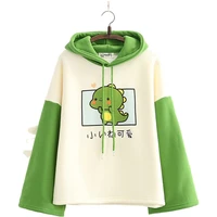 japan style cute dinosaur print patchwork hoodies with horns 2020 winter new womens plus velvet warm hooded sweatshirt 2010703