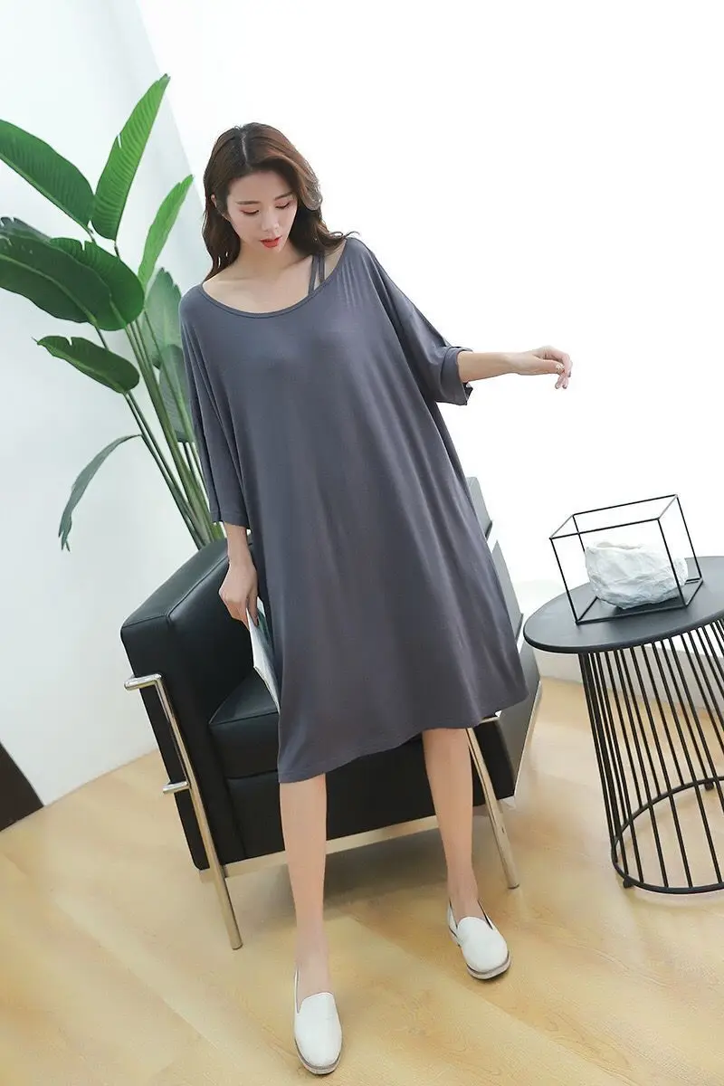 2021 Summer Large Size Dress Nightgown Women's Short Sleeve Loose Nightwear Shoulder Nightdress Pregnant Home Wear Sleepwear