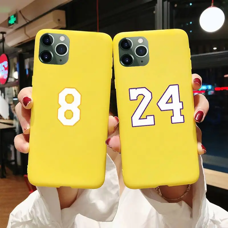

Basketball Player Number 8 24 Phone Case For Iphone 6 6s 7 8 Plus XR X XS XSmax 11 12 Pro Mini Max Candy Yellow Silicone Cover
