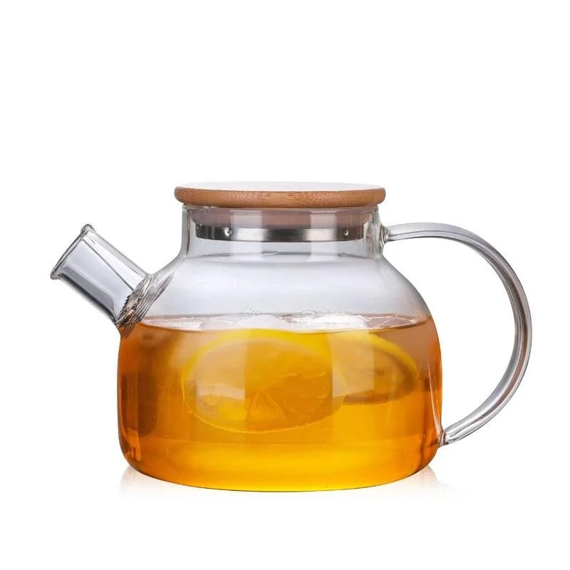 

1000ml01800ml large capacity transparent glass teapot heat-resistant filter flower teapot with bamboo cover with handle juice