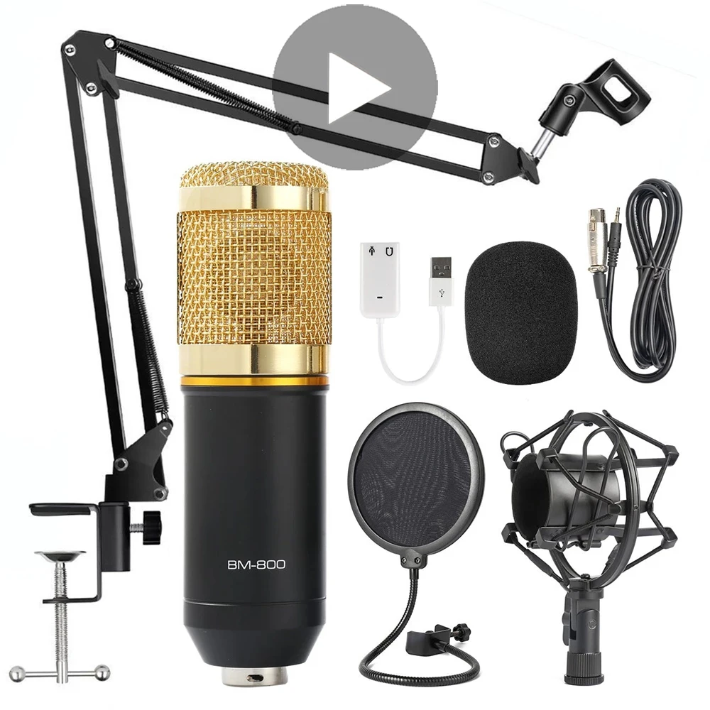 

Professional Condenser Microphone Mic Home Studio For PC Computer Singing Karaoke Streamer Streaming Mikrofon V8 Sound Card Arm